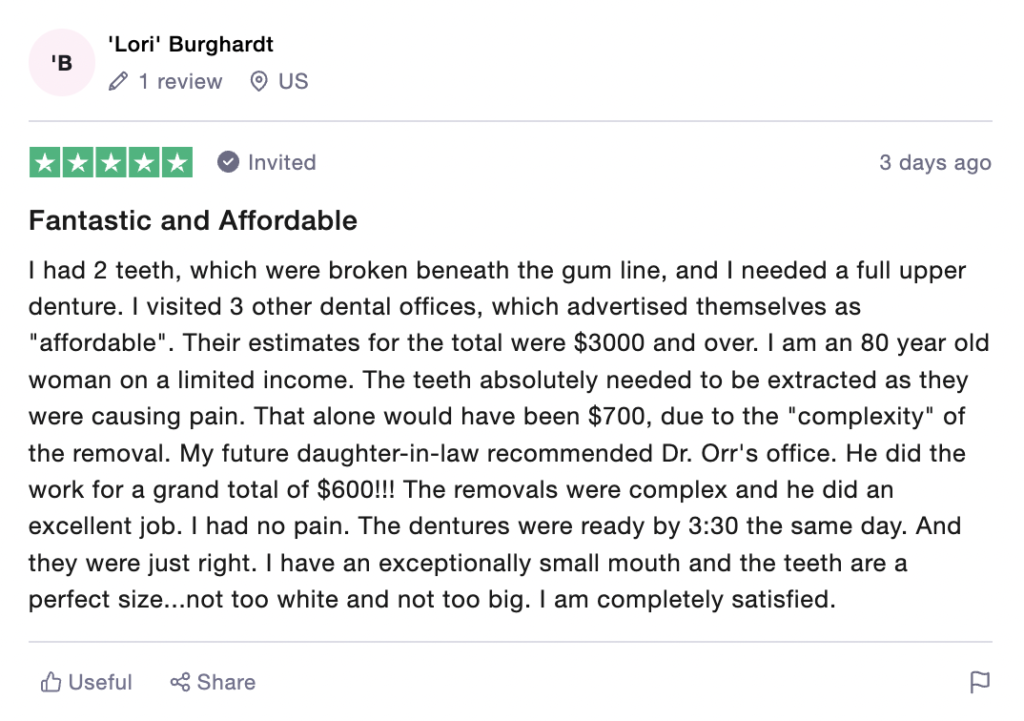 Affordable Dentures and Implants review on Trustpilot.