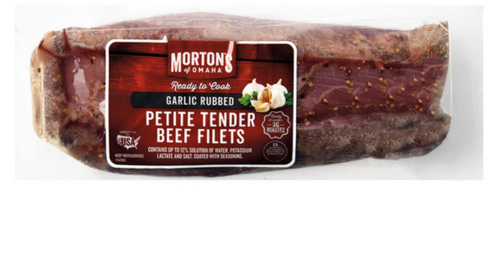 Morton’s of Omaha garlic-rubbed petite beef filets package
