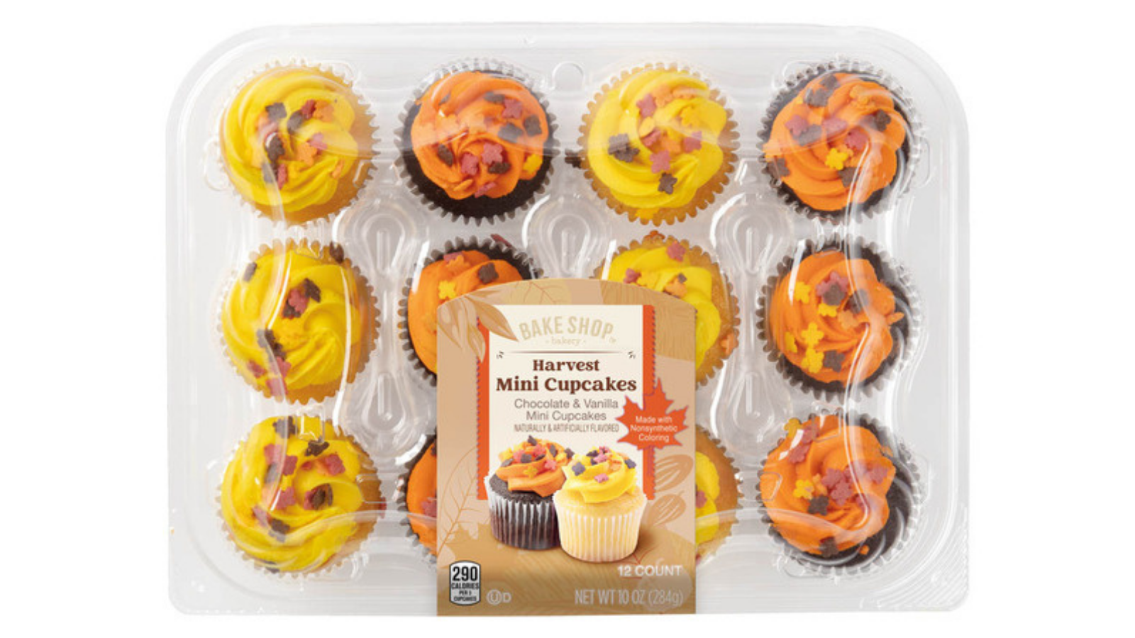 Bake Shop harvest mini cupcakes in a clear tray