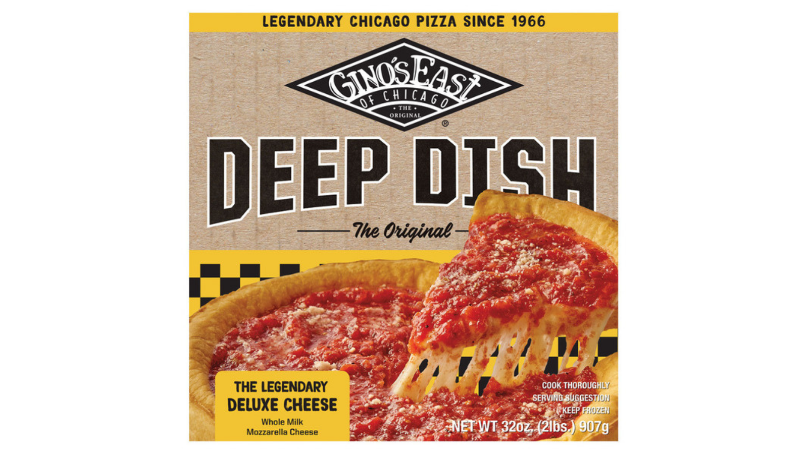 Gino’s East deep-dish cheese pizza box