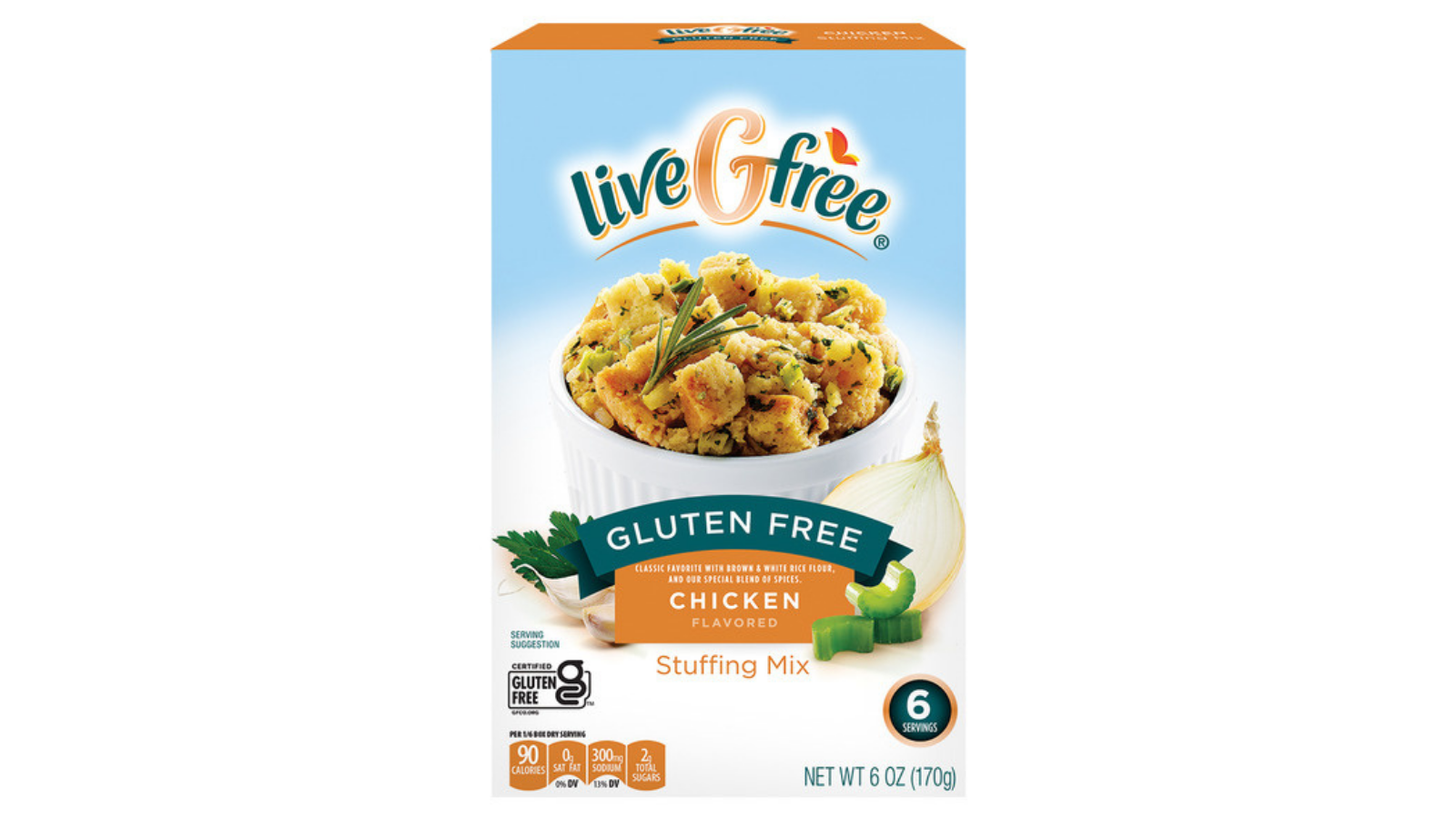 LiveGfree gluten-free chicken stuffing mix box