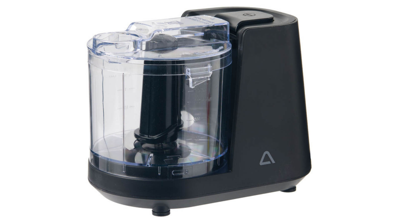 Black Ambiano mini food chopper with a clear bowl