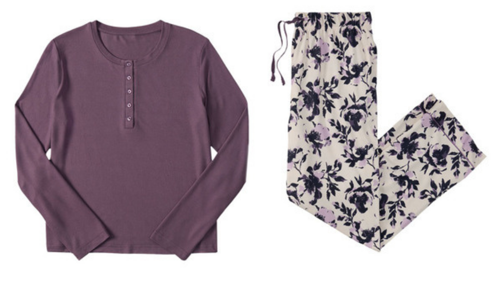 Serra purple pajama top and patterned pajama trousers