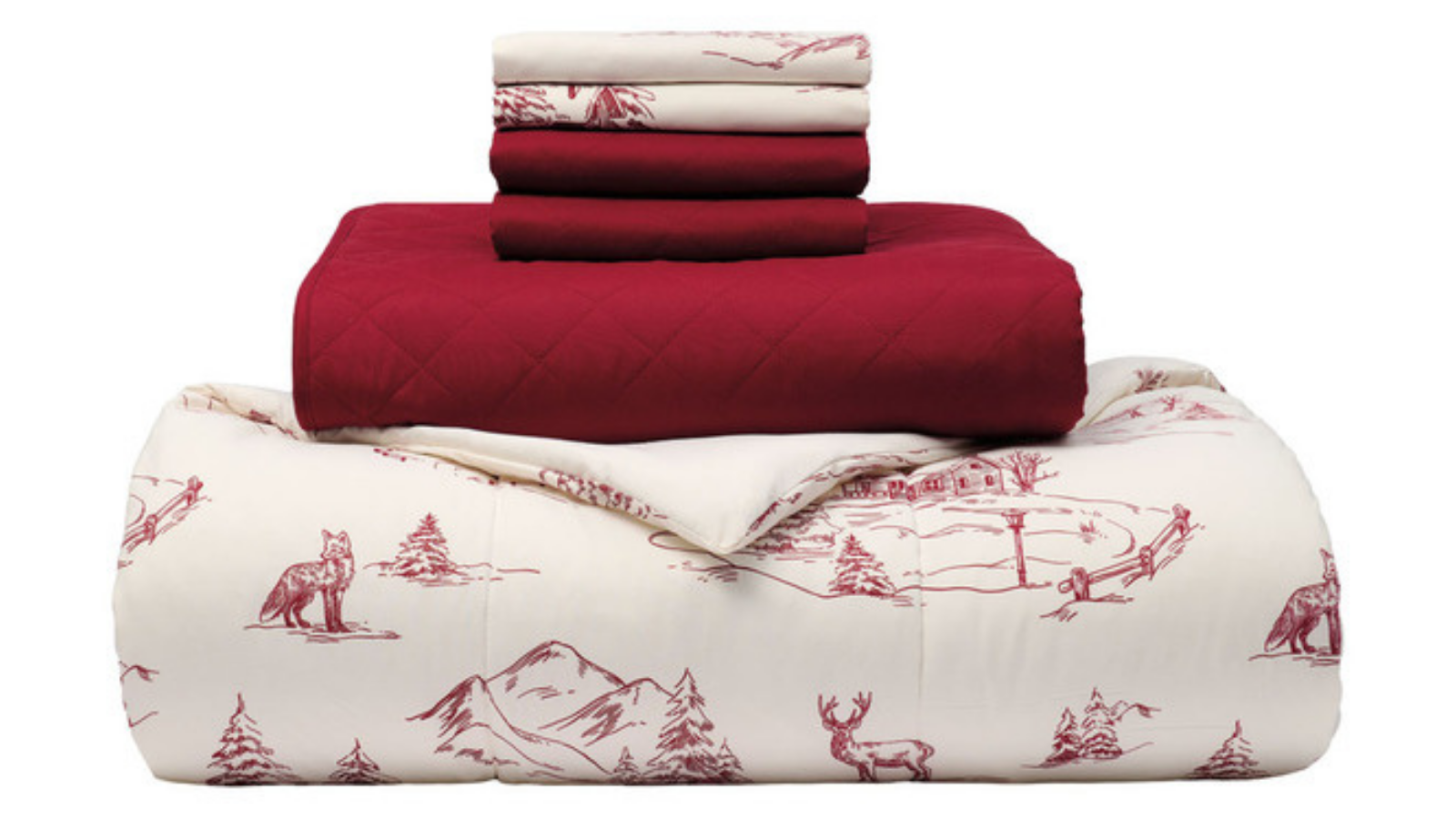 Merry Moments toile comforter and coverlet bedding set
