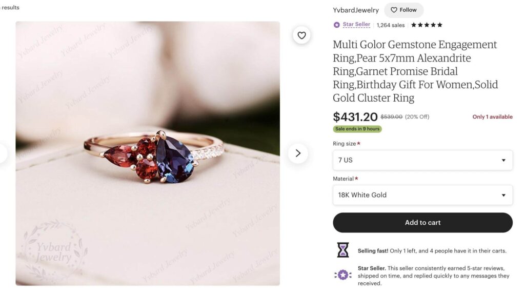 Alexandrite unique engagement ring on Etsy.