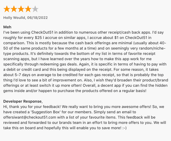 4-star review of Rakuten, an app to scan receipts.