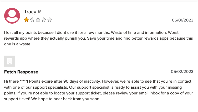 1-star review of Fetch, an app to scan receipts.