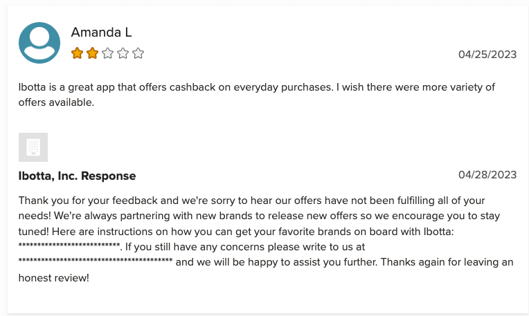 2-star review of Ibotta, an app to scan receipts.