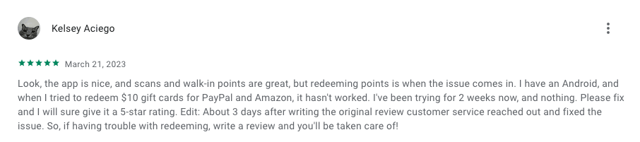 5-star review of Shopkick, an app to scan receipts.