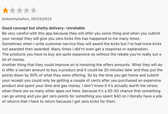 1-star review of Shopkick, an app to scan receipts.