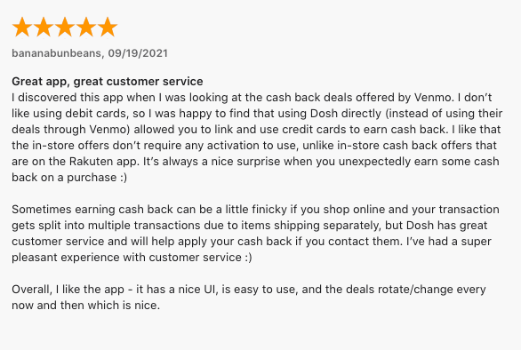 5-star review of Dosh, an app to scan receipts.