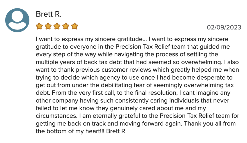 BBB review of Precision Tax Relief, one of the best tax relief companies.