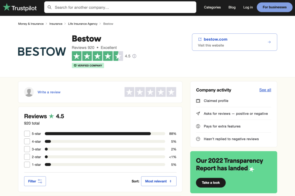 Bestow reviews on Trustpilot.