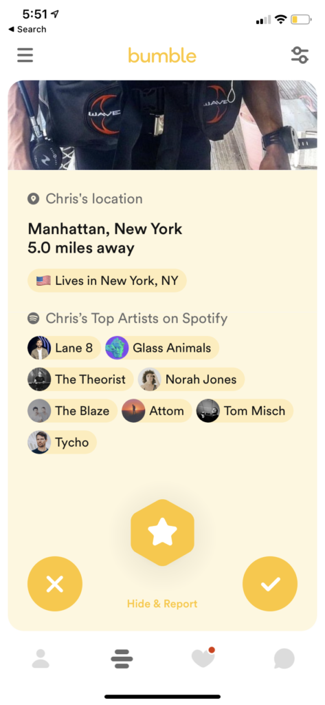 Example profile on Bumble.