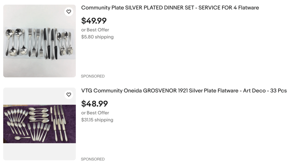 Community silverware listed on ebay.
