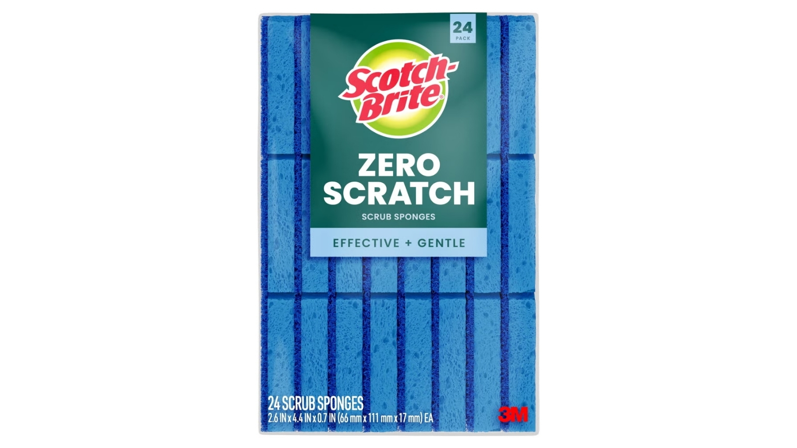 Scotch-Brite Zero Scratch pack containing 24 blue scrub sponges