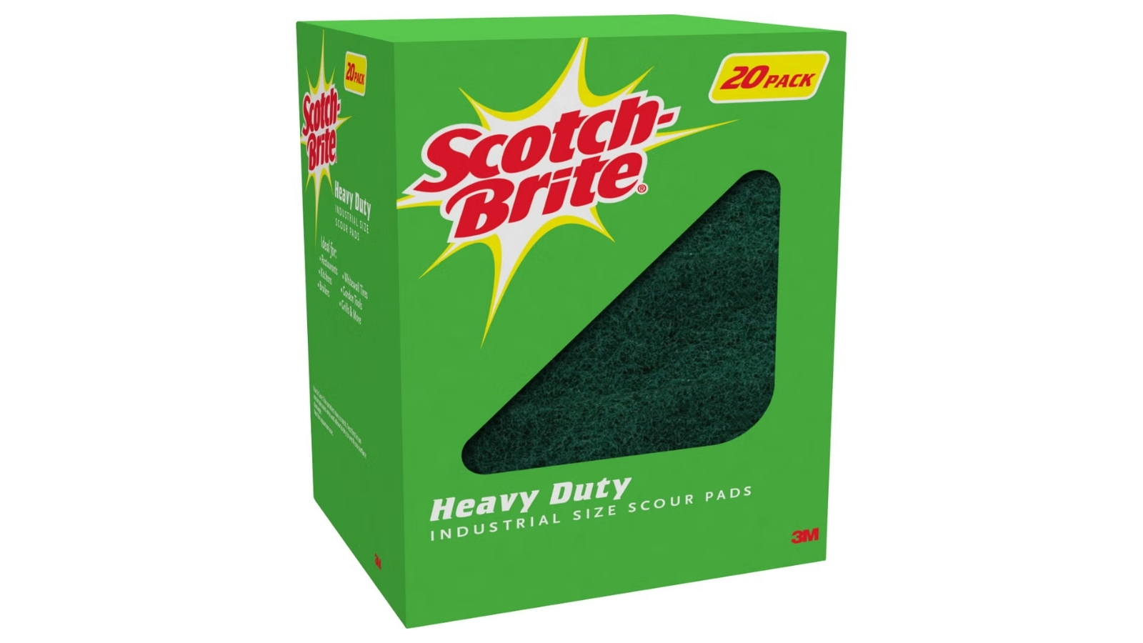 Green box of 20 Scotch-Brite heavy-duty scour pads