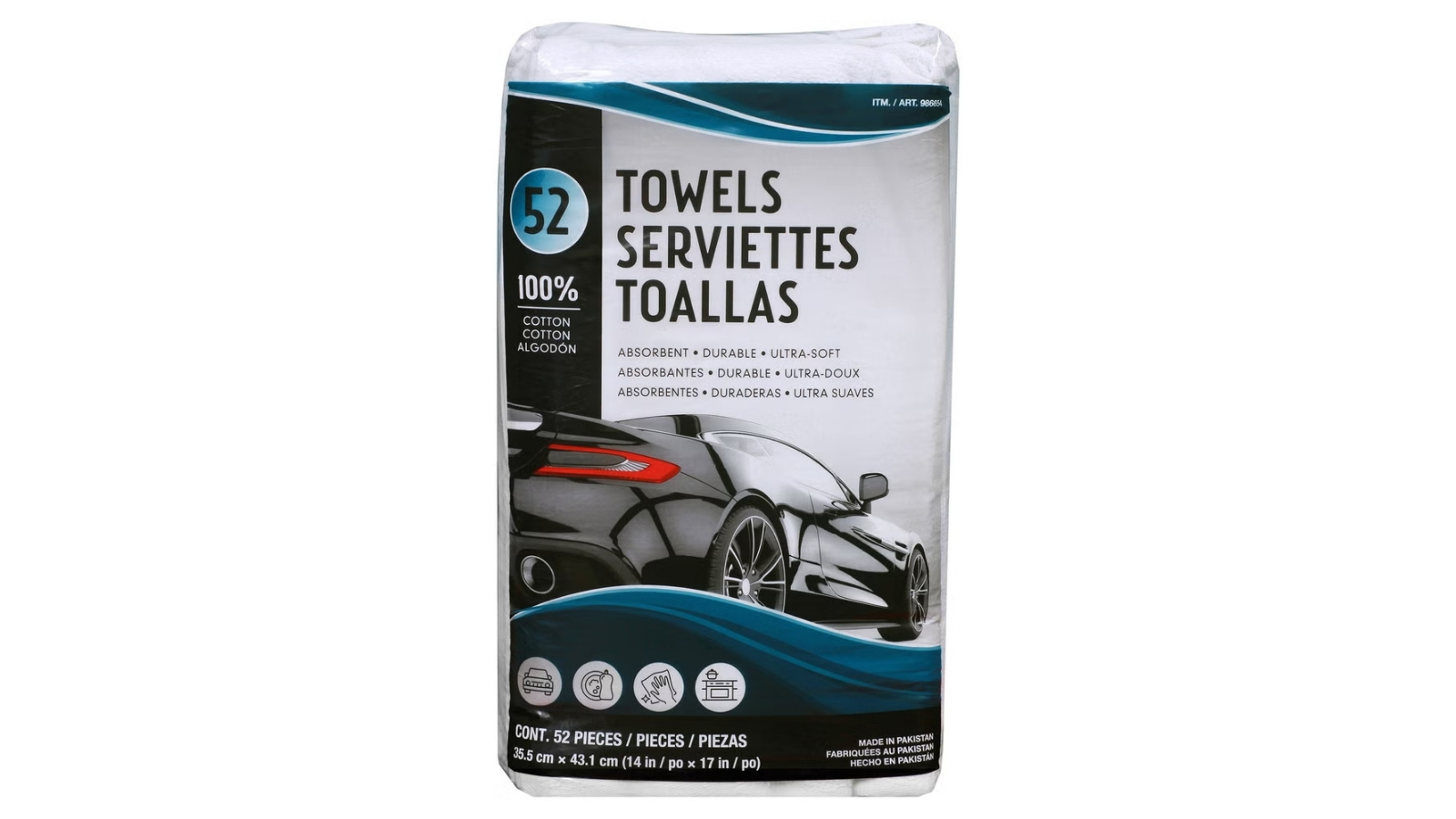 Unitex package of 52 white cotton terry cleaning towels
