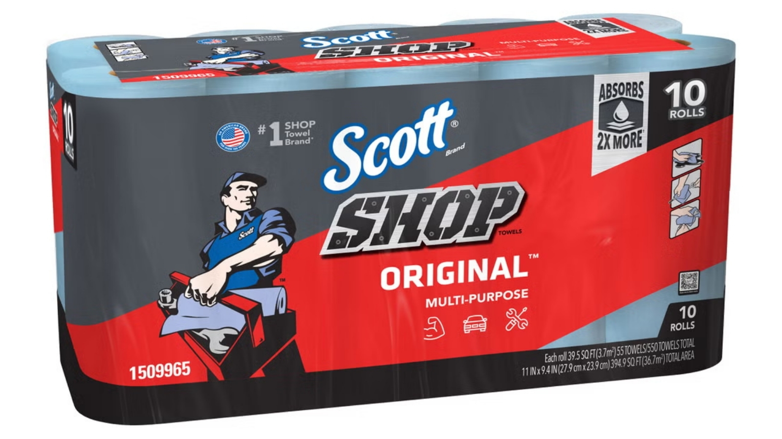 Scott Shop Towels Original multipack containing ten blue towel rolls