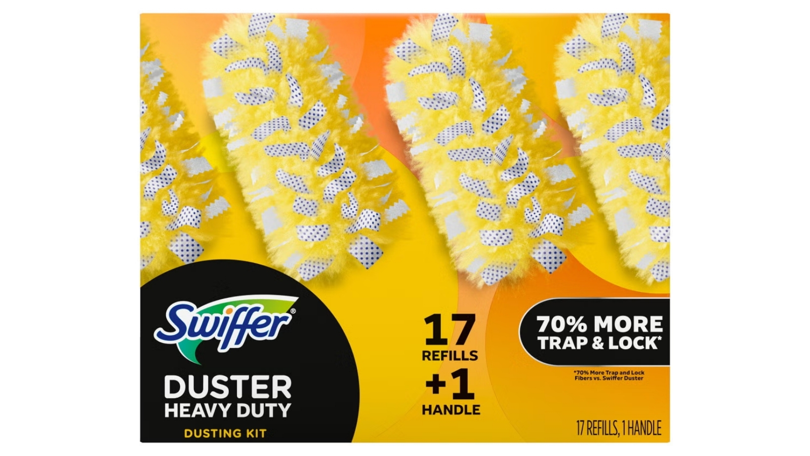 Yellow Swiffer Duster Heavy Duty kit marked seventeen refills and one handle