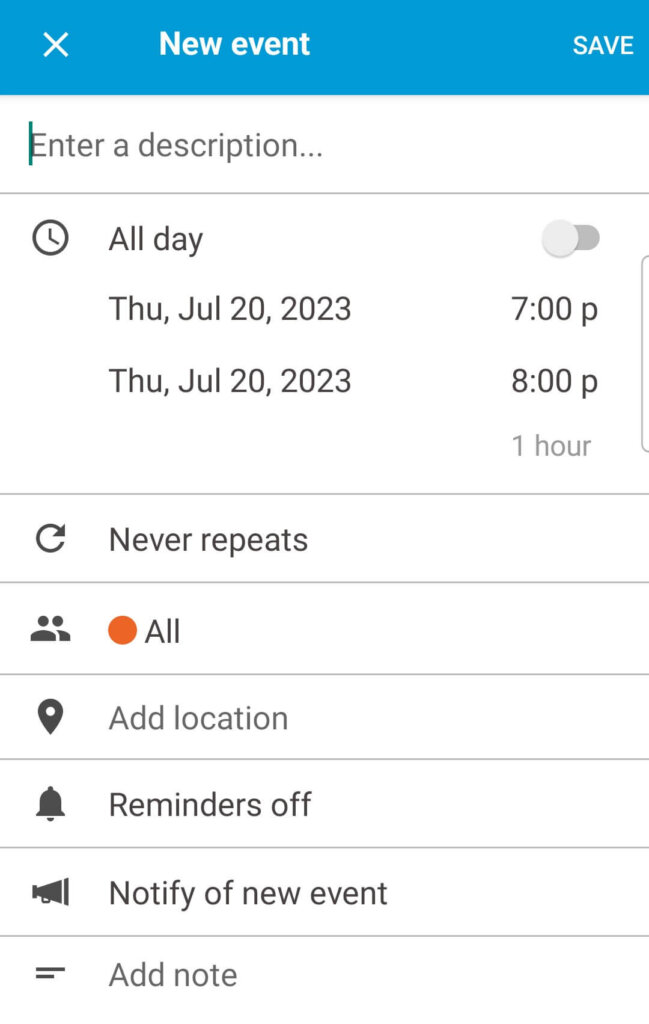 Cozi allows you to create shared events and set reminders.