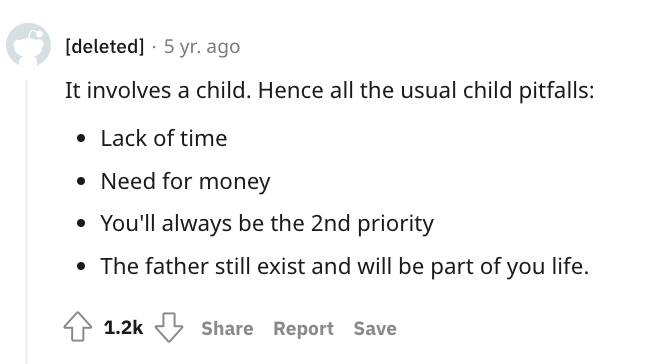 Reddit post about challenges of dating a single parent.