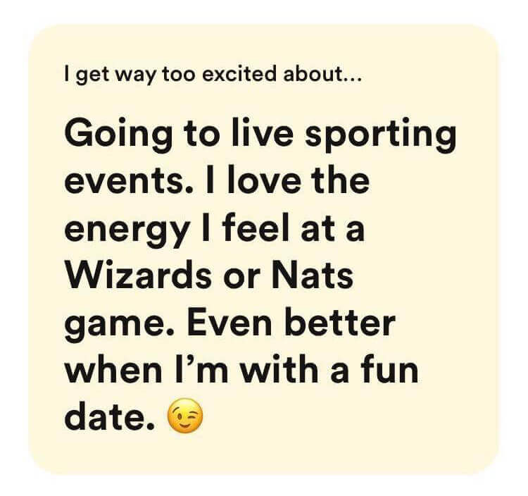 This is a screenshot of a woman's Bumble dating profile about her interests.