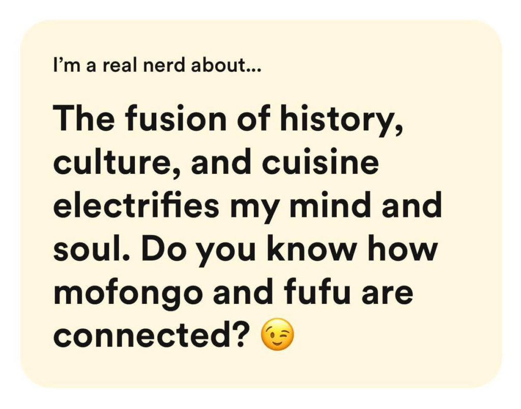 This is an excerpt from a woman's Bumble dating profile about her hobbies.