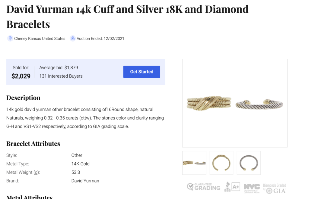 Gold, silver and diamond David Yurman bracelets for sale. 