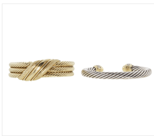 David Yurman cable gold and silver bracelets.