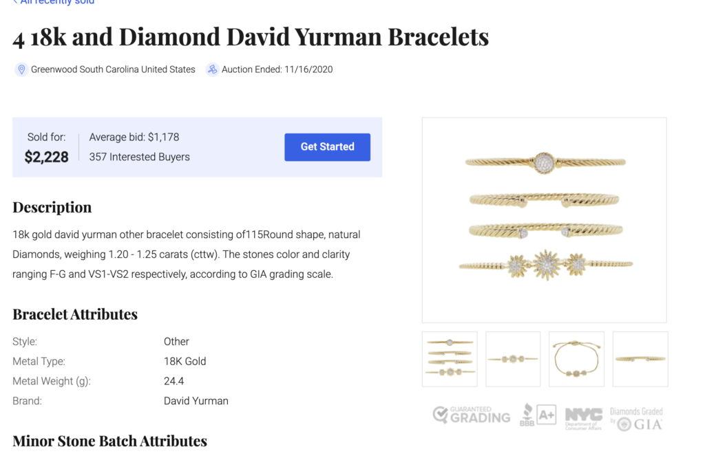 Four gold and diamond David Yurman bracelets for sale. 