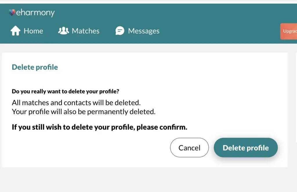 How to delete profile on eharmony.