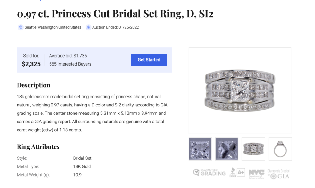 0.97 Princess Cut Bridal Diamond Wedding Ring Set sold for $2,325.