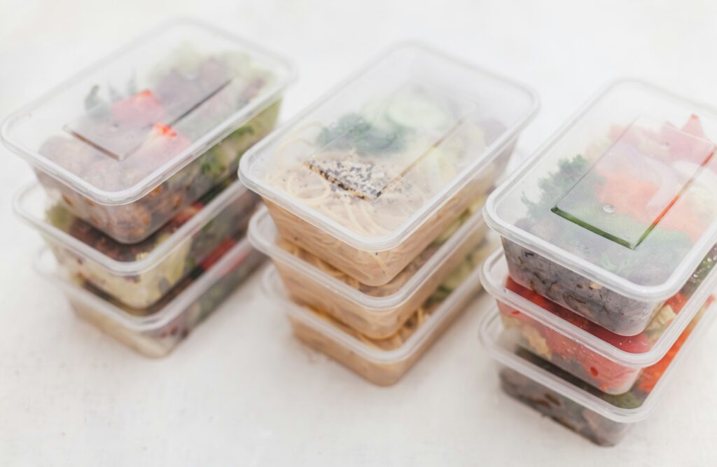 food in containers ready for labels