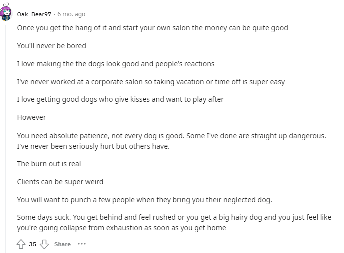 Reddit user talks about the pros and cons of dog grooming.