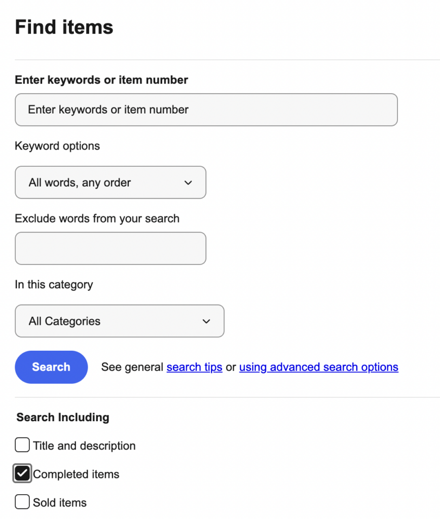 ebay Advanced Search feature to find out what to expect when pawning.