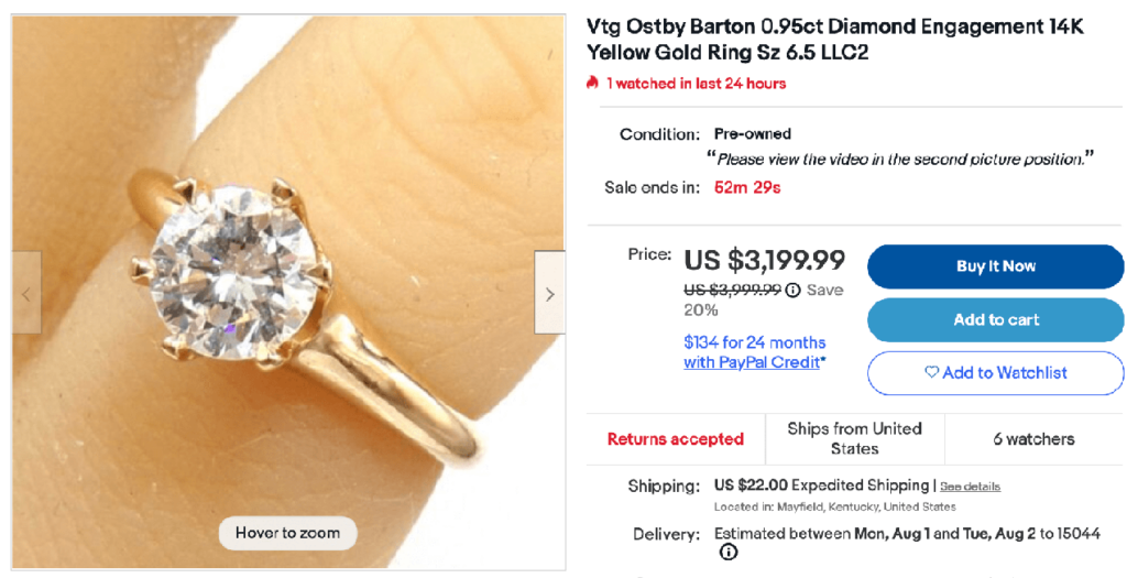 One carat diamond engagement ring on eBay.
