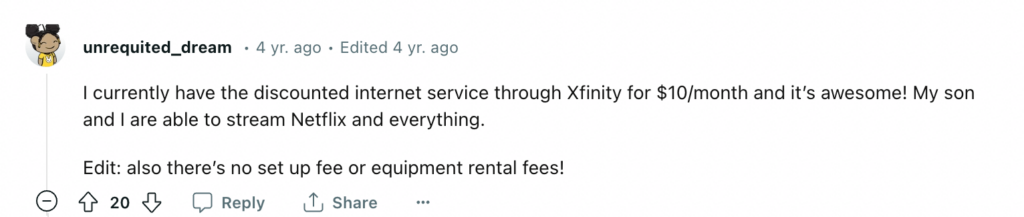 EBT members can get discounted wifi from Xfinity. 