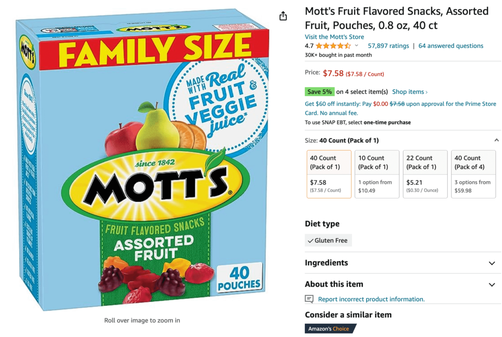 Mott's gummies also available for EBT on Amazon.
