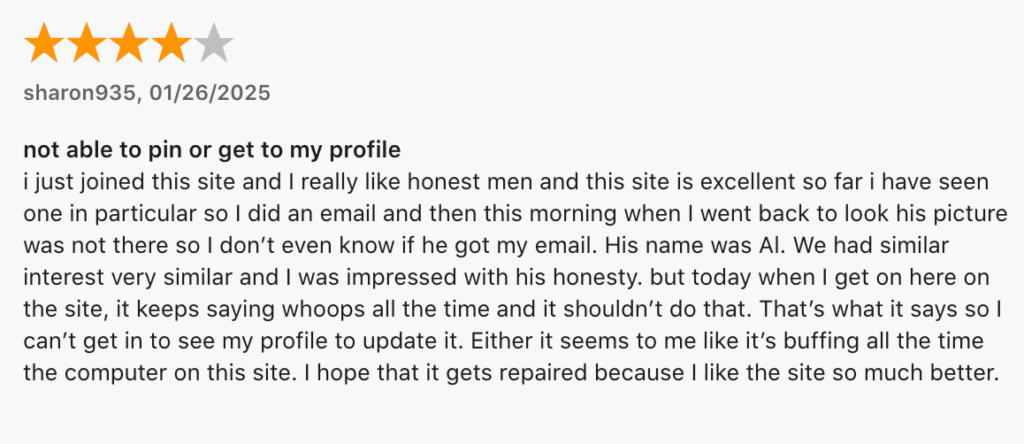 4-stars Elite Singles review from Apple App Store from February 2025.