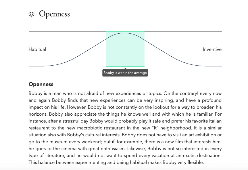 Elite singles review example match based on openness.