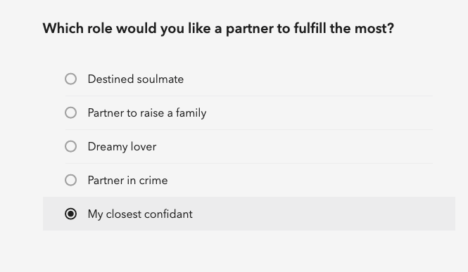 Elite singles review example question about partner roles.