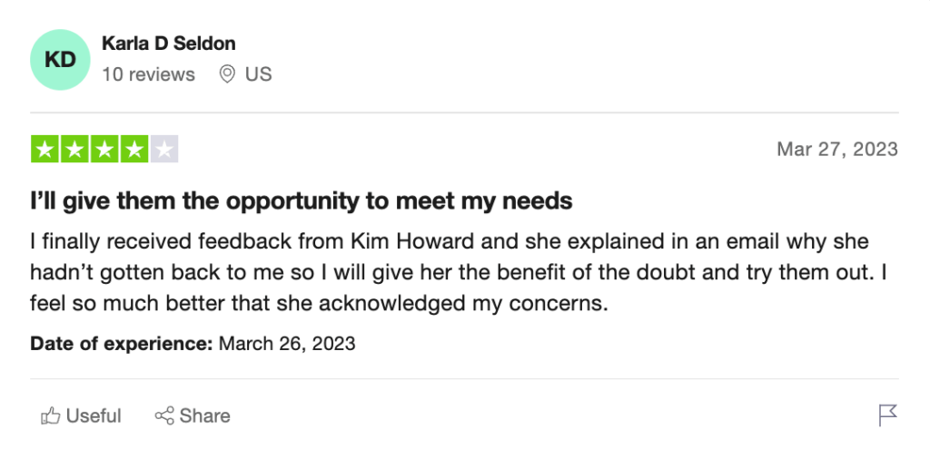 4-star Ethos life insurance review posted on Trustpilot.