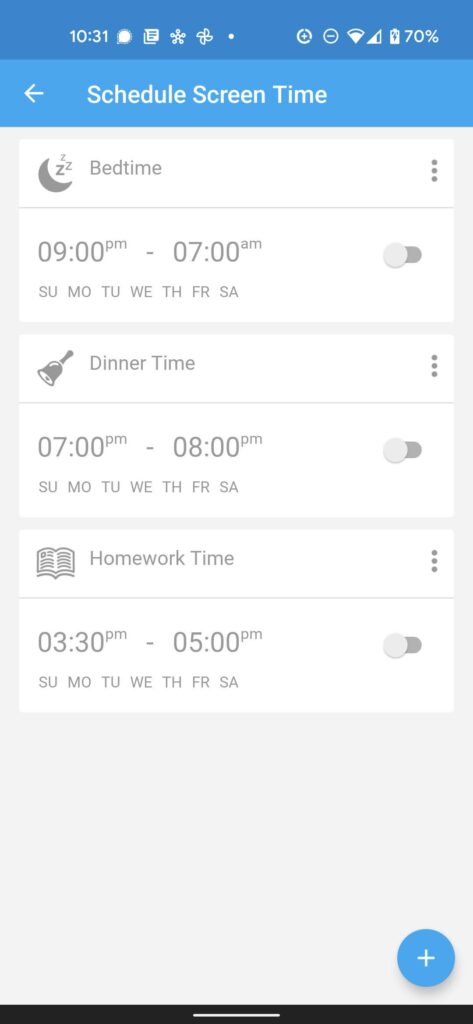 Screentime limits on FamilyRime app.