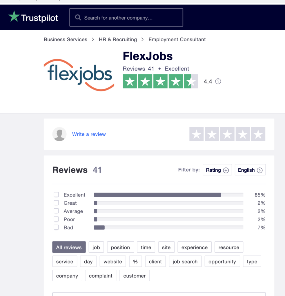 flexjobs trustpilot reviews