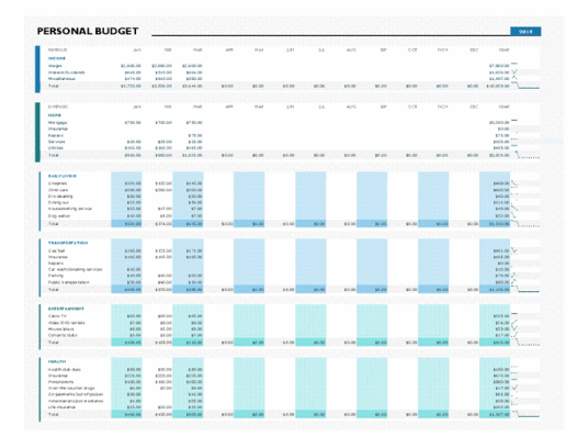 Free printable budgets from Excel.