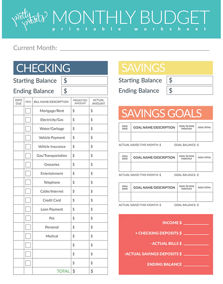 Free printable budgets from Pretty Presets.