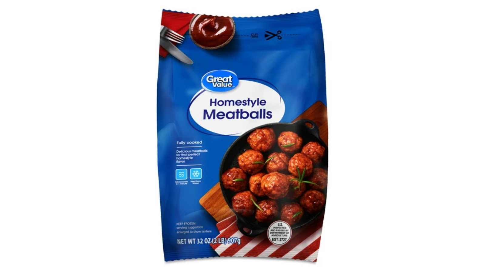 Blue Great Value homestyle meatballs 32-ounce frozen bag