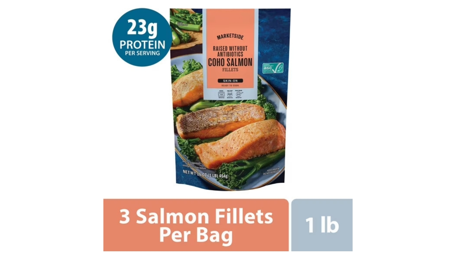 Marketside coho salmon skin-on fillets in a one-pound bag