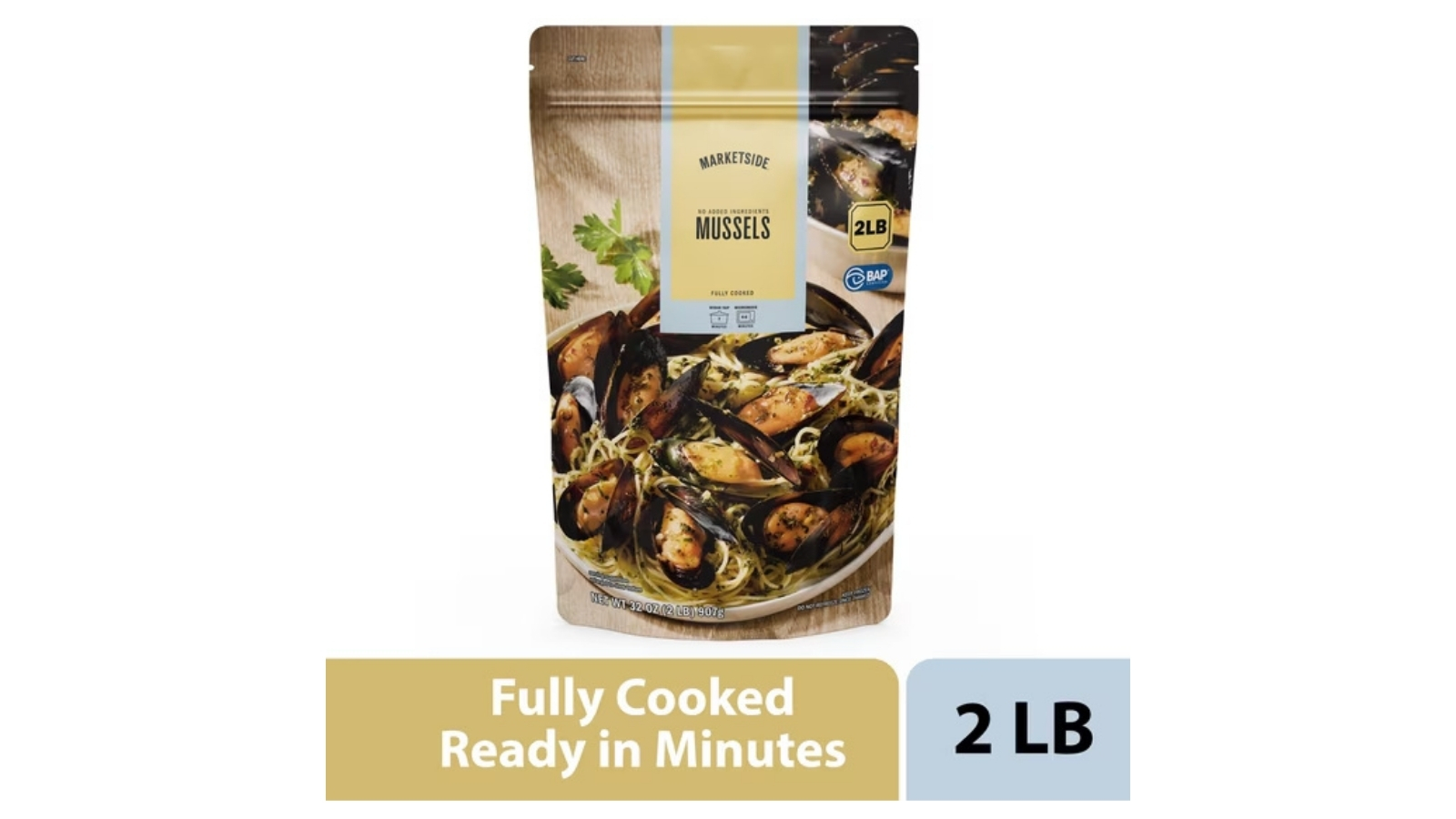 Marketside fully cooked mussels in a two-pound bag